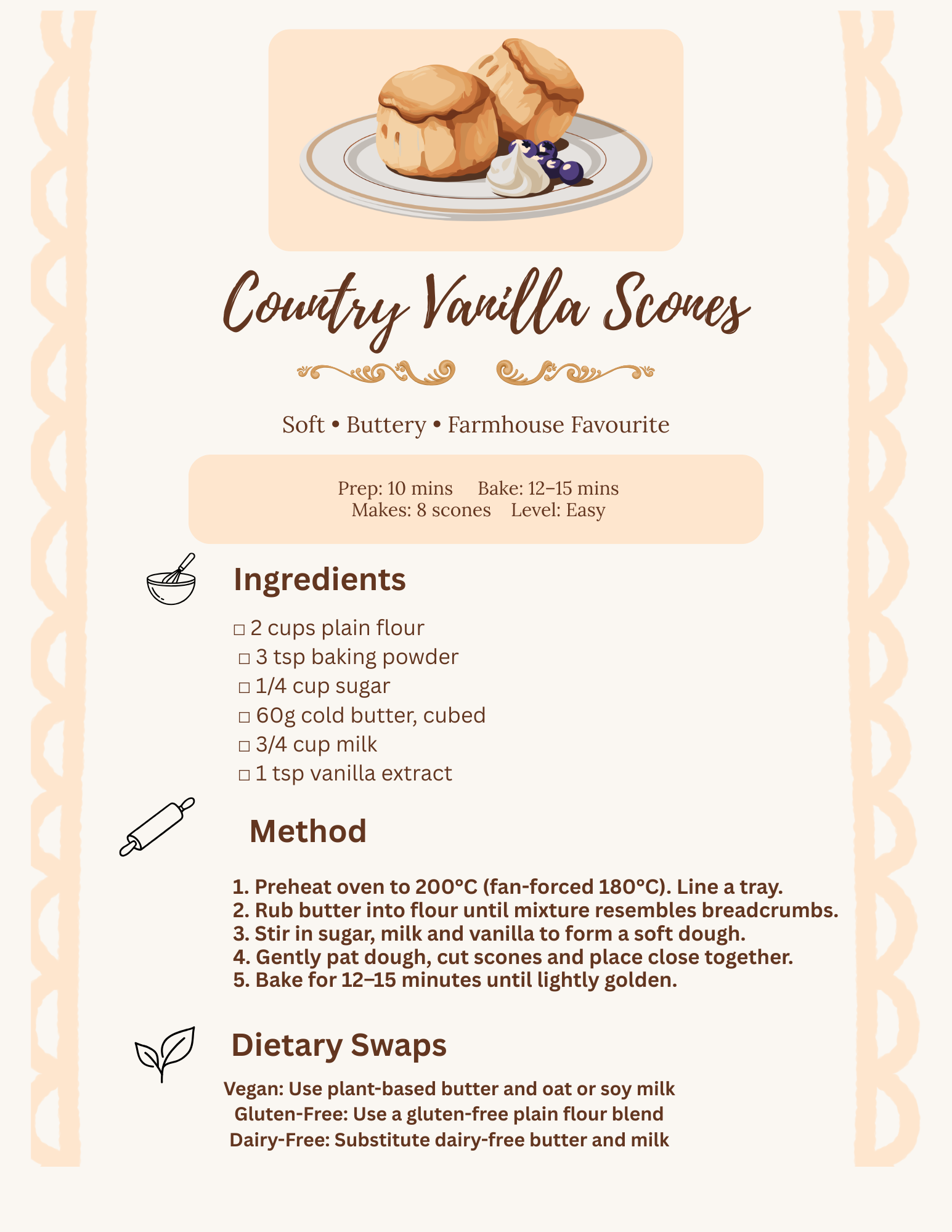 Country Vanilla Scones – Printable Recipe