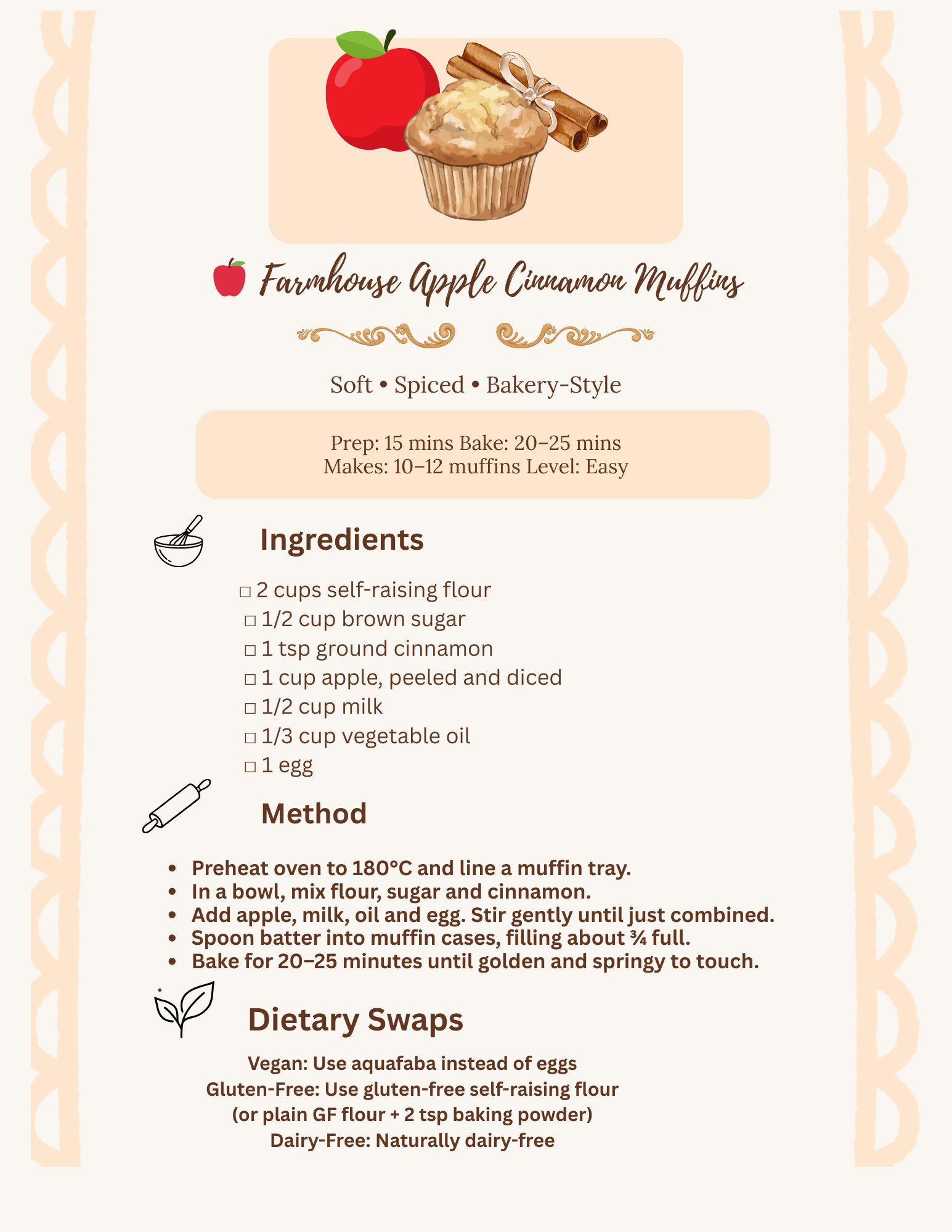 Farmhouse Apple Cinnamon Muffins – Printable Recipe