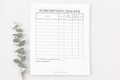 Subscription Tracker Printable | Monthly Subscription Planner | A4 Bill Tracker PDF