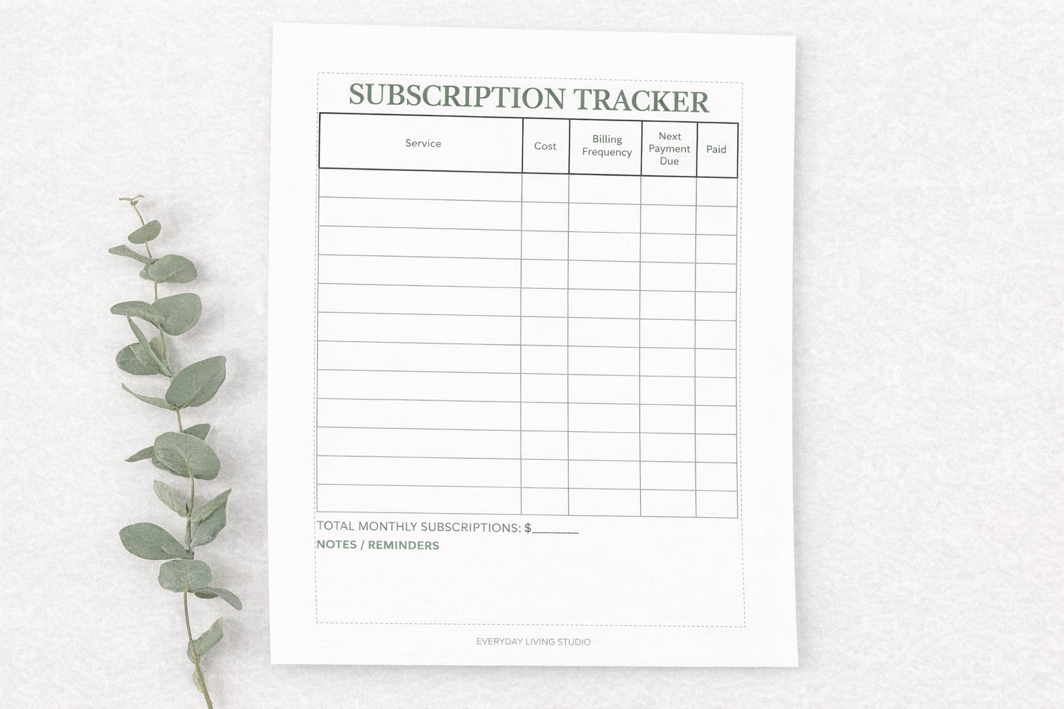 Subscription Tracker Printable | Monthly Subscription Planner | A4 Bill Tracker PDF
